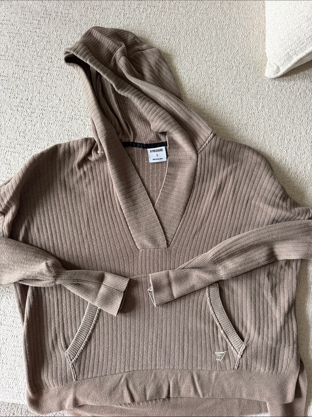 Gymshark Women's Ribbed V-Neck Hoodie in Taupe